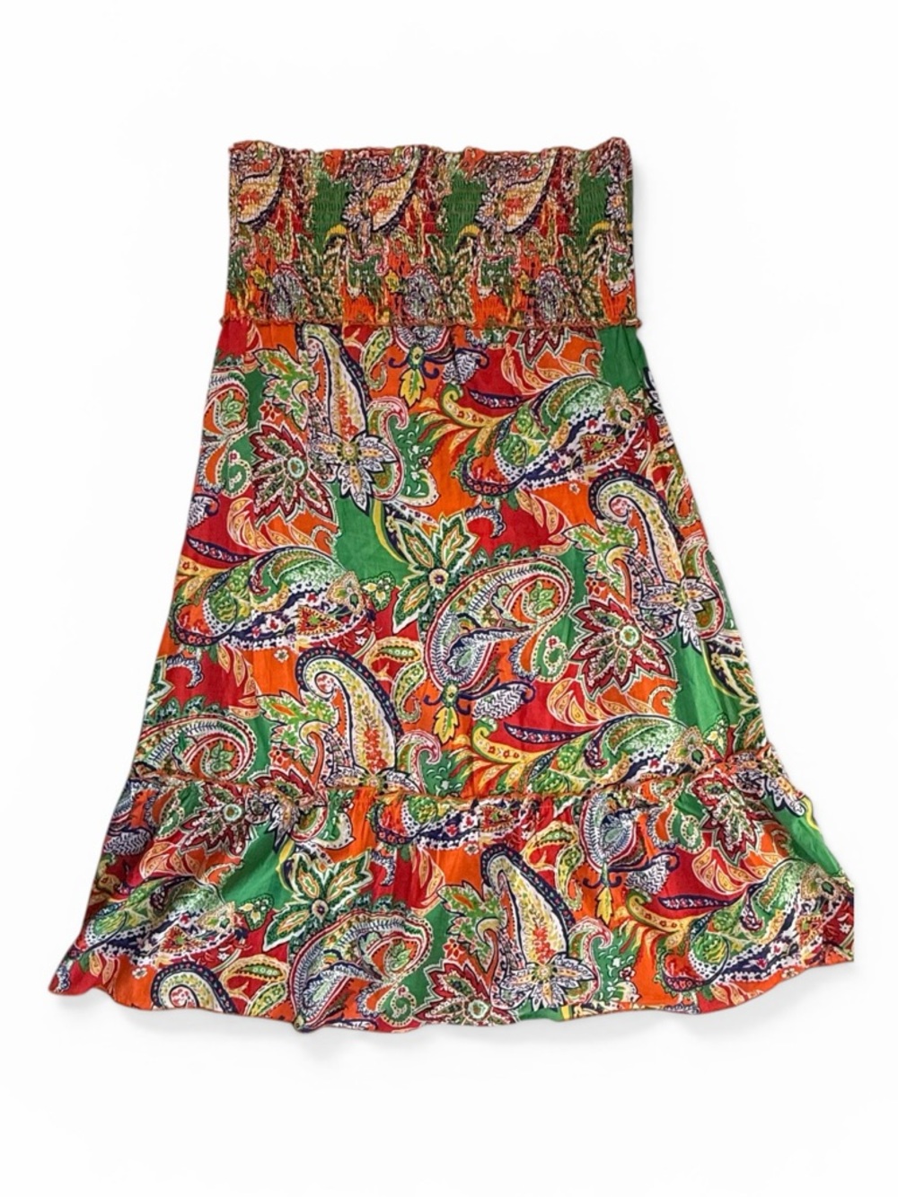 Ralph Lauren Strapless Paisley Maxi Dress in Green, Orange & Red